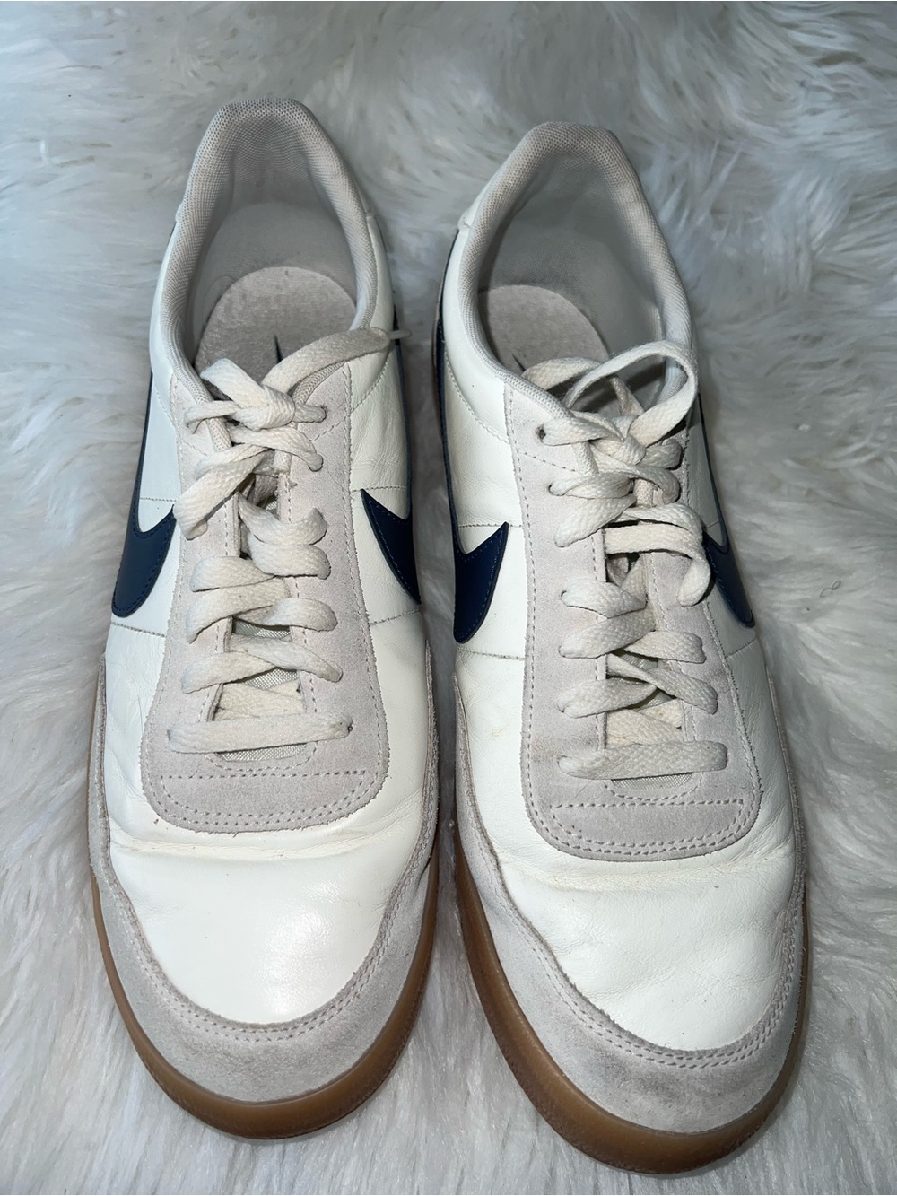 Nike Men’s White Sneakers with Navy Swoosh and Gum Sole